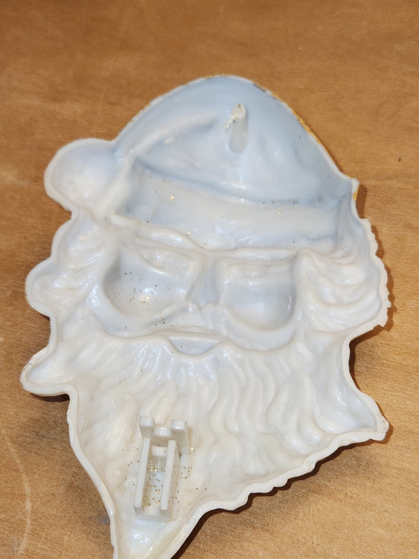 Vintage Gold Glitter Molded Plastic Santa Head Ornament Light Illumination sa11