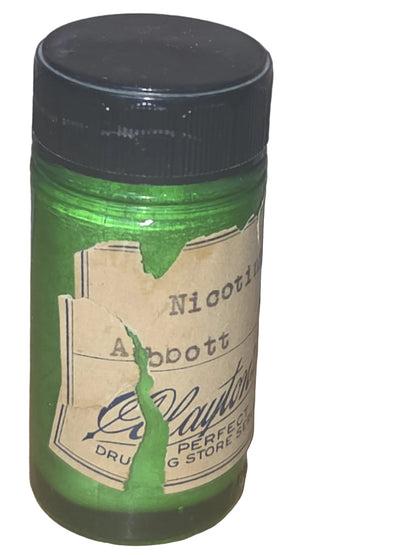 Vintage Glass Medicine Bottle Green Plastic Cap Clayton's Pharmacy Owens-Illinois Glass Co 2 1/2" EMPTY gg6