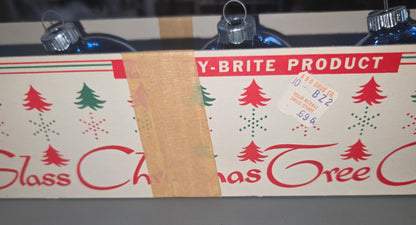 Vintage Shiny Brite Glass Christmas Ornaments Five 3" Blue Shades in Fanci-Pak Box As Is sb10