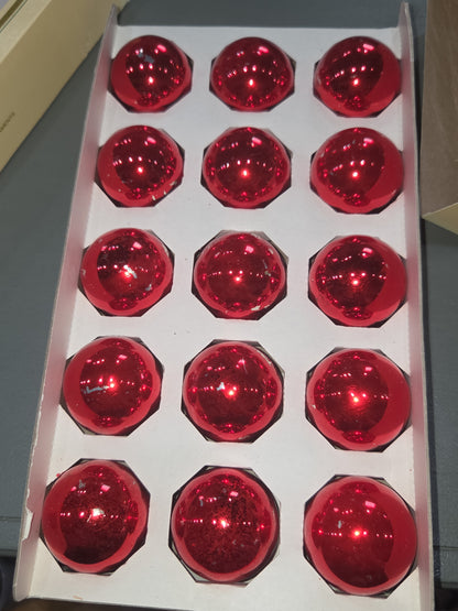 Vintage Pyramid Rauch Glass Ornaments Red 1 3/4" ornaments 2 Boxes 30 Ornaments AS IS Scratched bo87