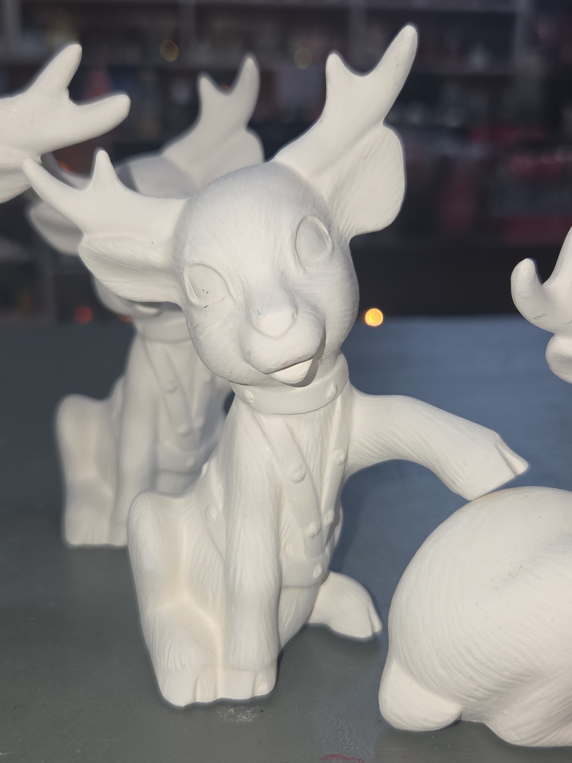 Unpainted Ceramic Softy Reindeer DIY Ready to Paint Set of Seven 4" to 5" tall