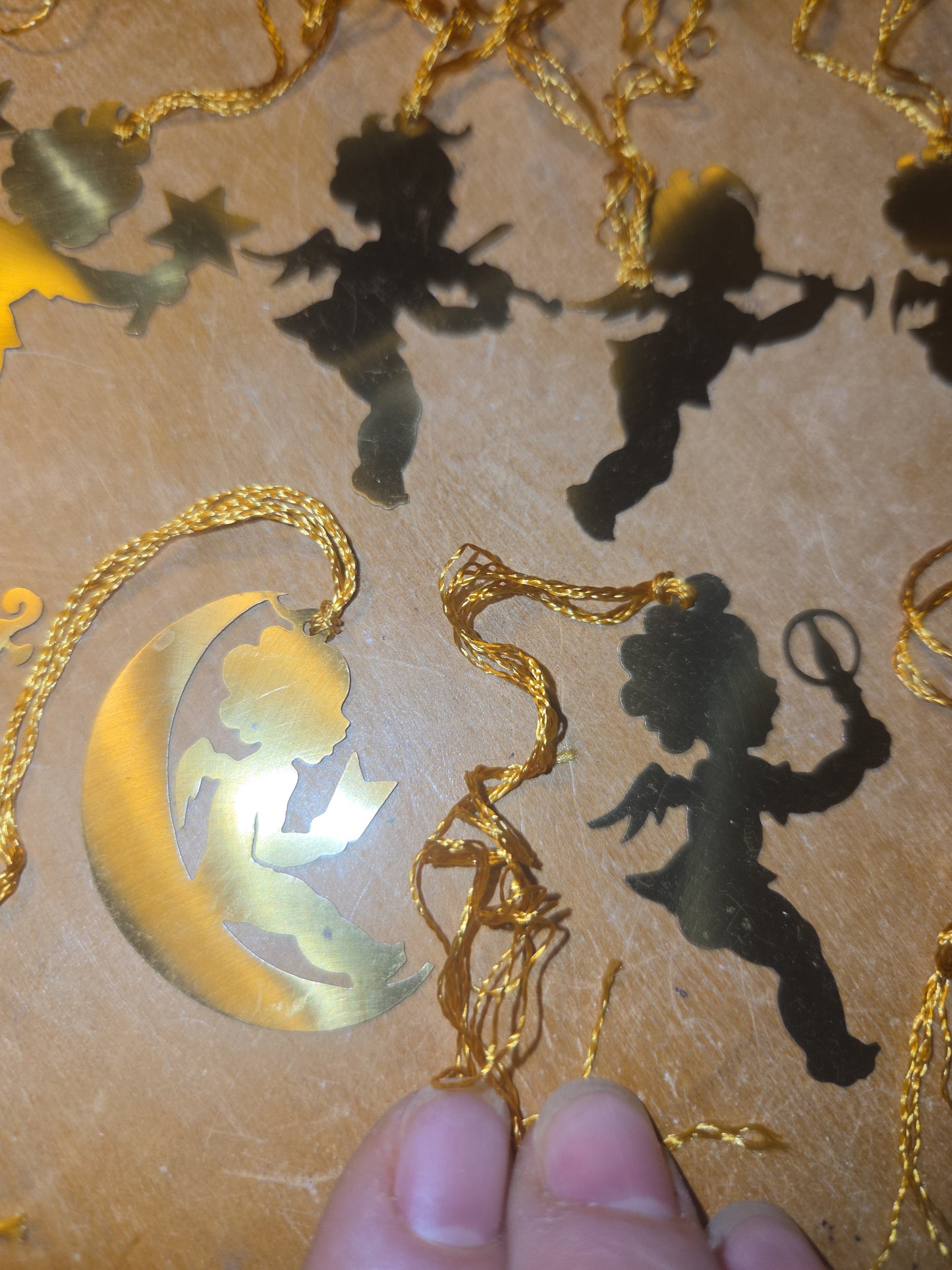 Vintage Probable Brass Angels on Gold String Set of 11