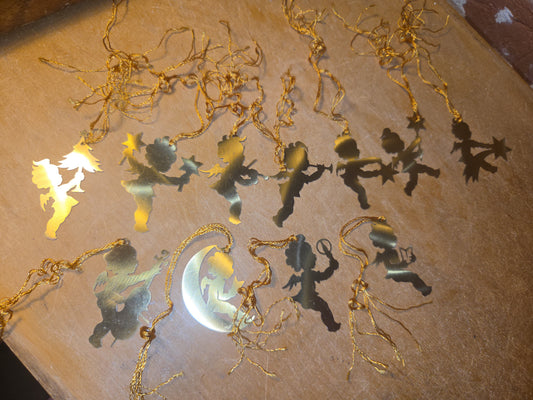 Vintage Probable Brass Angels on Gold String Set of 11