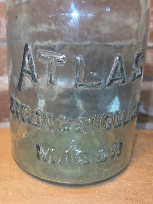 Vintage Atlas Quart Jar Strong Shoulder Mason Cornflower Blue with Zinc Lid jar87