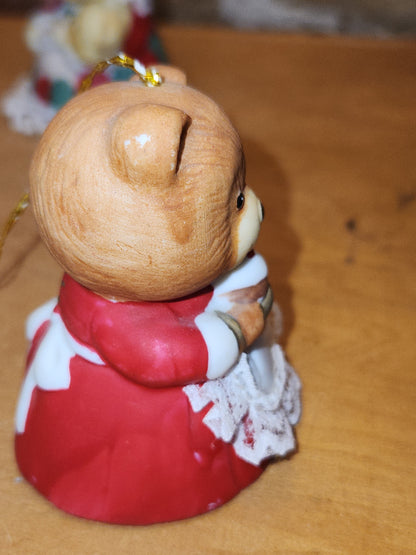 Vintage Jasco L'll Chimers Critter Ornament Bells With Lace Trim Bear Baking, Grandma Bear, Goose porcelain