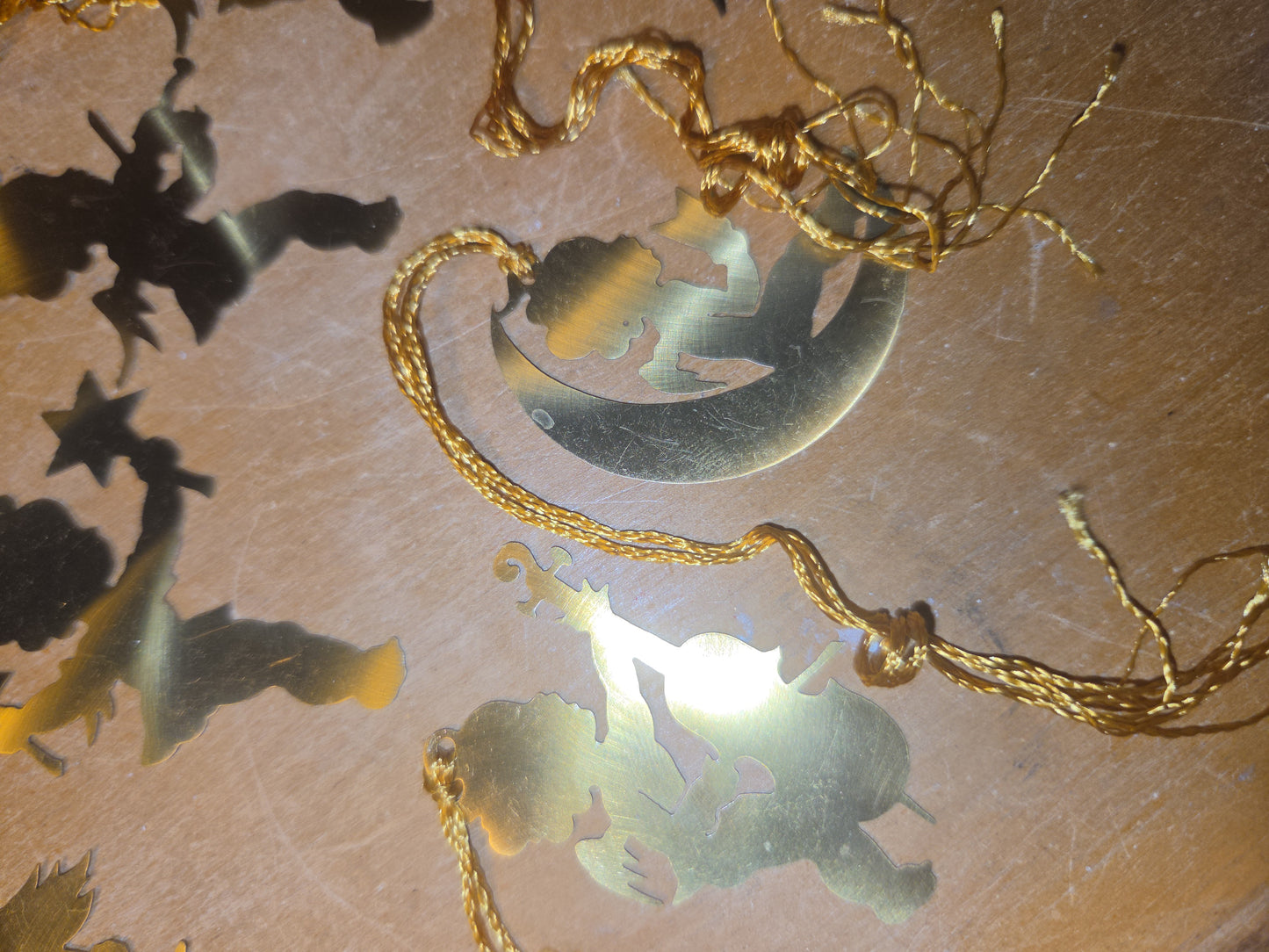 Vintage Probable Brass Angels on Gold String Set of 11