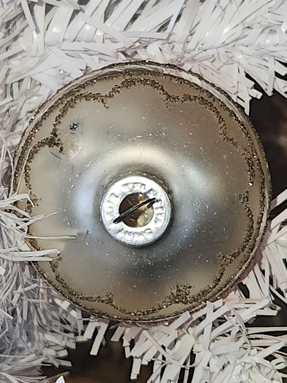 Vintage Mercury Glass Christmas Ornament Silver Pink and Black Mica Scroll GLOWS vo15