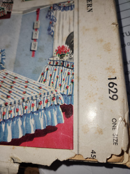 Vintage McCall's 1629 Double Bed Coverlet Petticoat Pillow Shams 1951 Sewing Pattern
