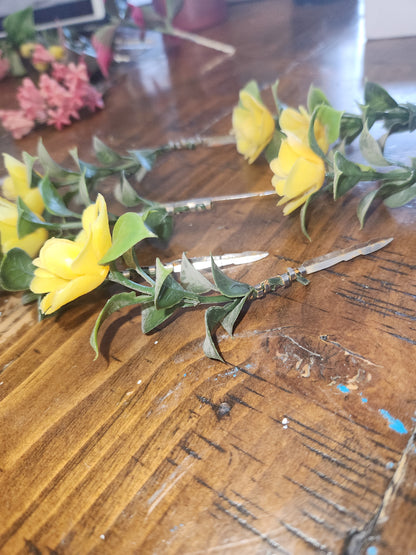 Vintage Plastic Flower Picks with Leaves for Crafting