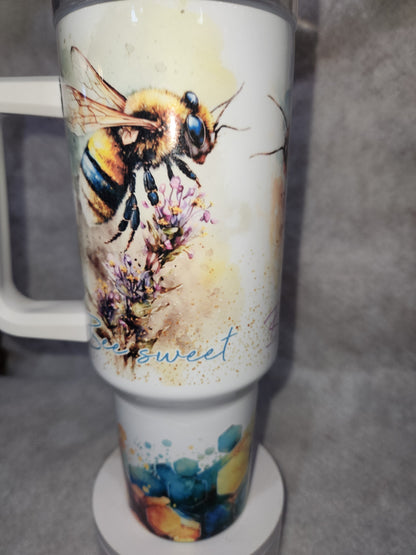 40 Oz Insulated Stainless Steel Travel Tumbler watercolor bee happy, bee kind, bee sweet tb3