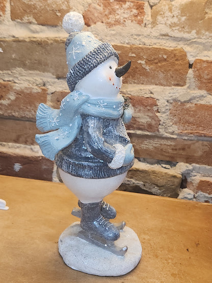 Resin Skating Snowman Blue White with Tree sm07