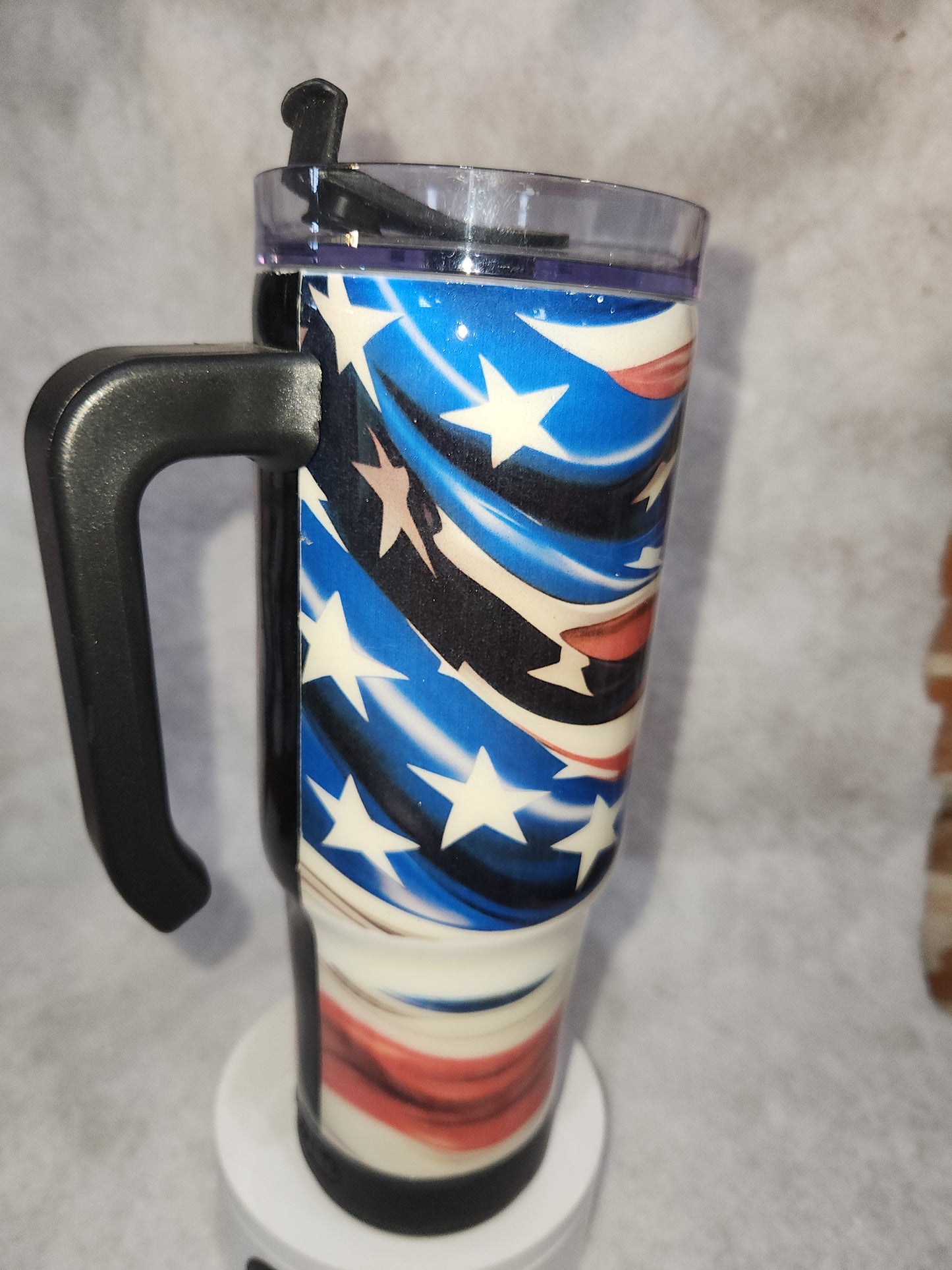 30 oz tumbler with black rechargeable speaker Flag tfg1