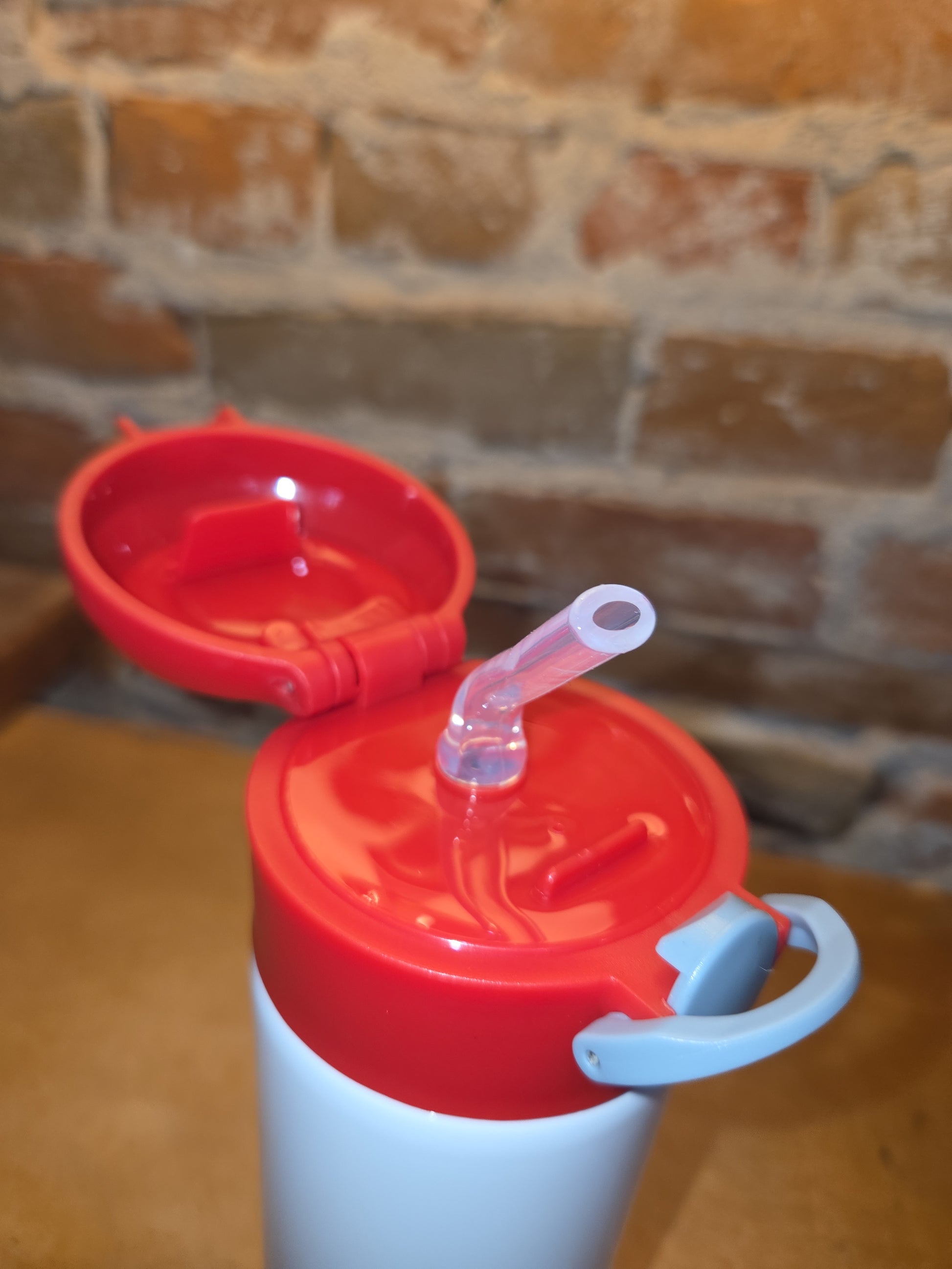 Custom Order Kid's 12 oz Tumbler Sippy Cup with Red Flip Top Lid