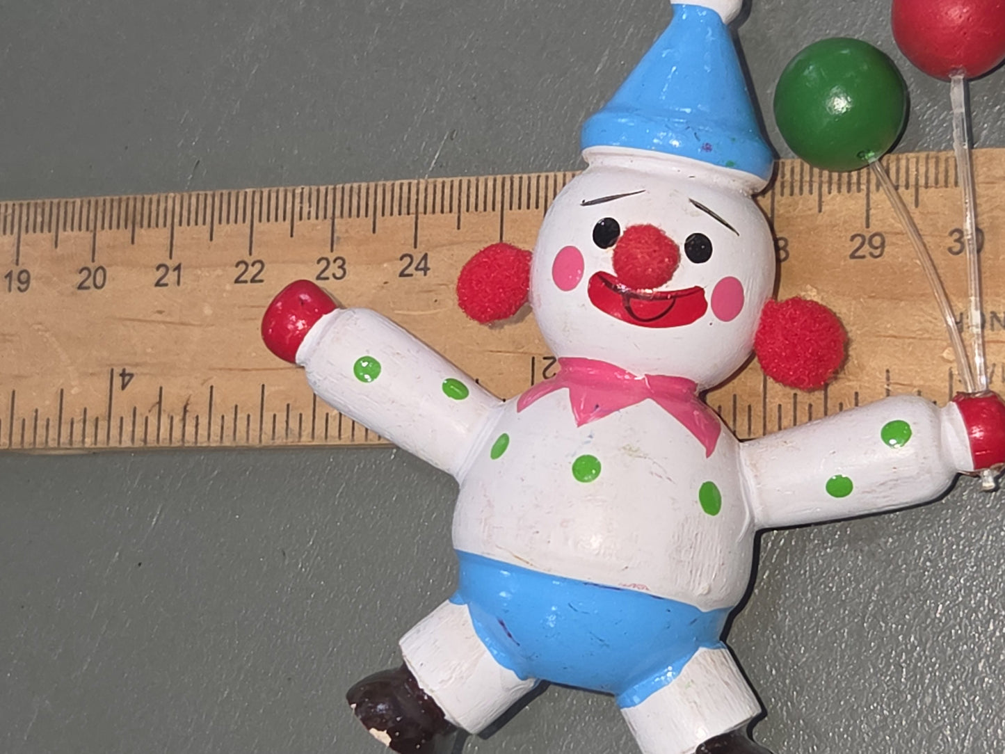 Vintage Wooden Ornament Circus Clowns Set of 4 MCM Kitchy