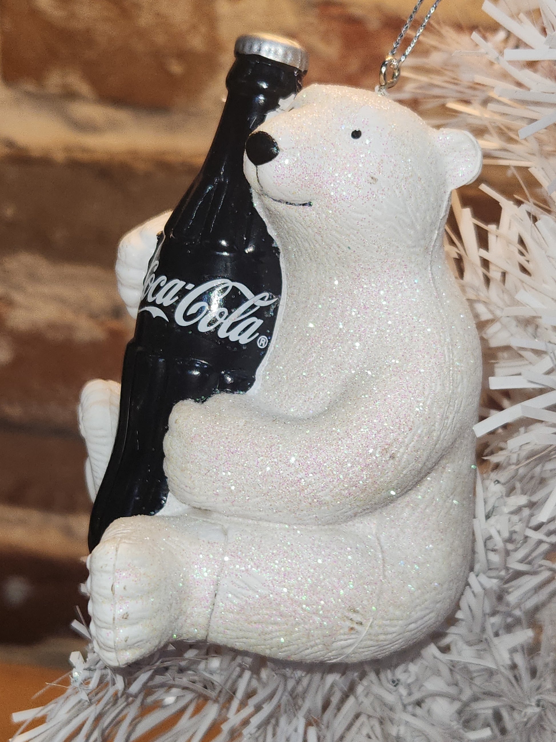 Coca-Cola Kurt Adler Sparkle Polar Bear Holding Coke Bottle Christmas Ornament cc675