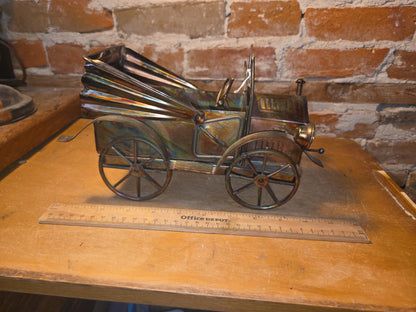 Vintage Copper Tin Jalopy Wind Up Music Box King of the Road Hong Kong car41