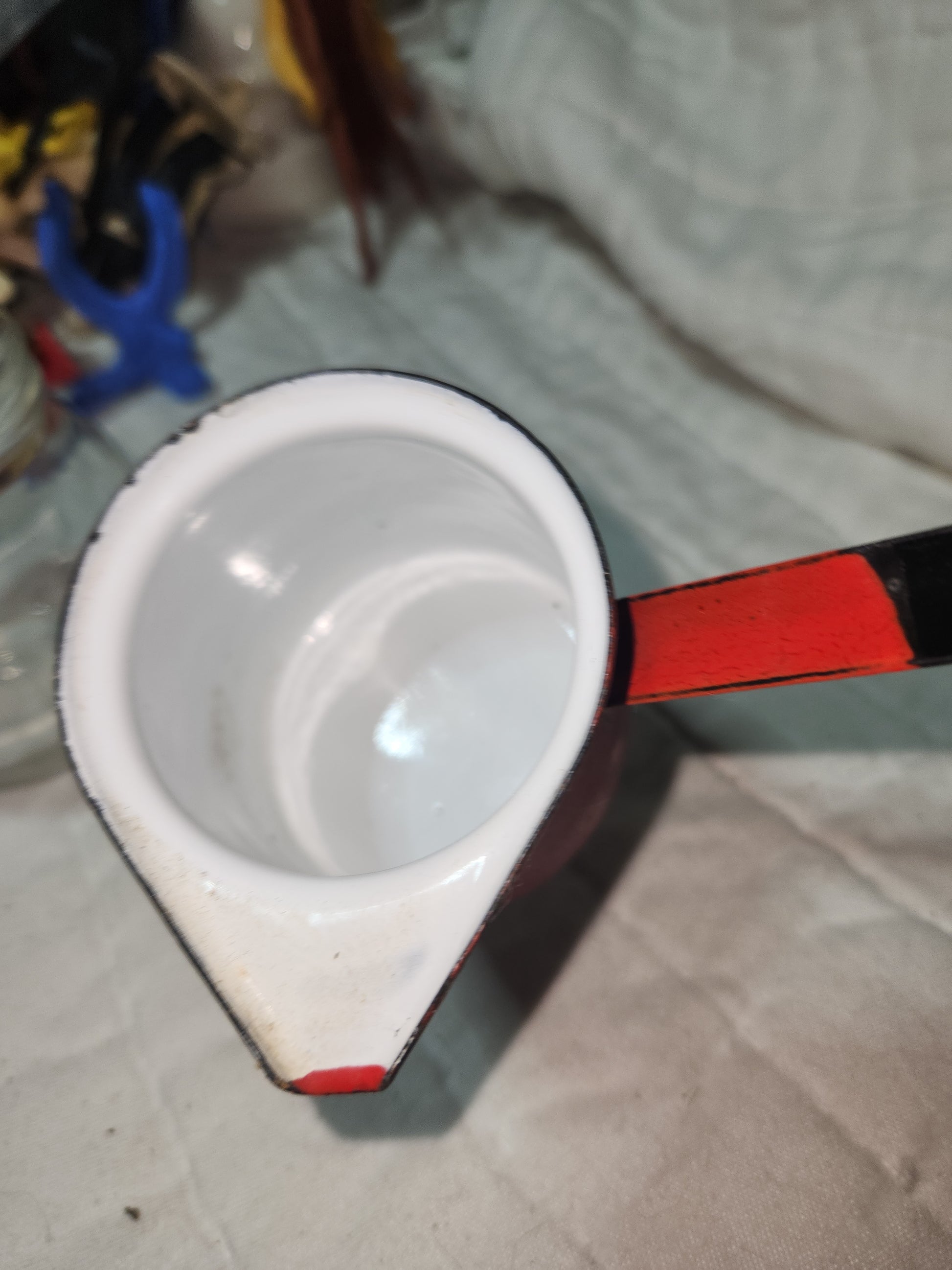 Vintage Red White Black Enamel Milk Butter Warmer en81