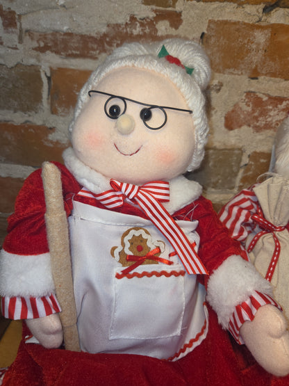 Santa and Mrs. Claus Plush Weighted Bottom Weighted Baking Rolling Pin Flour Hannah's Handiworks hh3