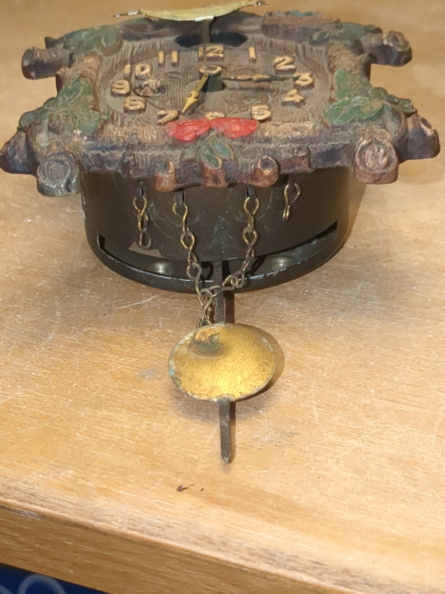 Vintage August C. Keebler Co. Pendulette Clock Red Flowers Blue Birds Nest Small AS IS Not Tested cl4