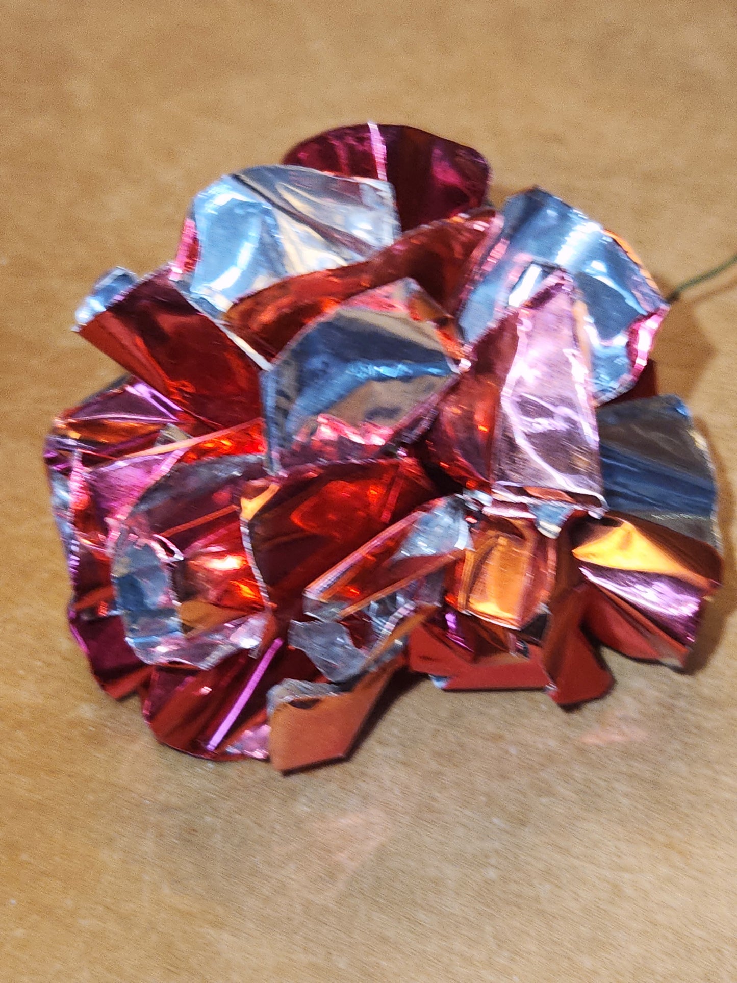 Vintage Crinkle Ball Ornaments or Picks Set of 3 Pinkish Red and Green vo21