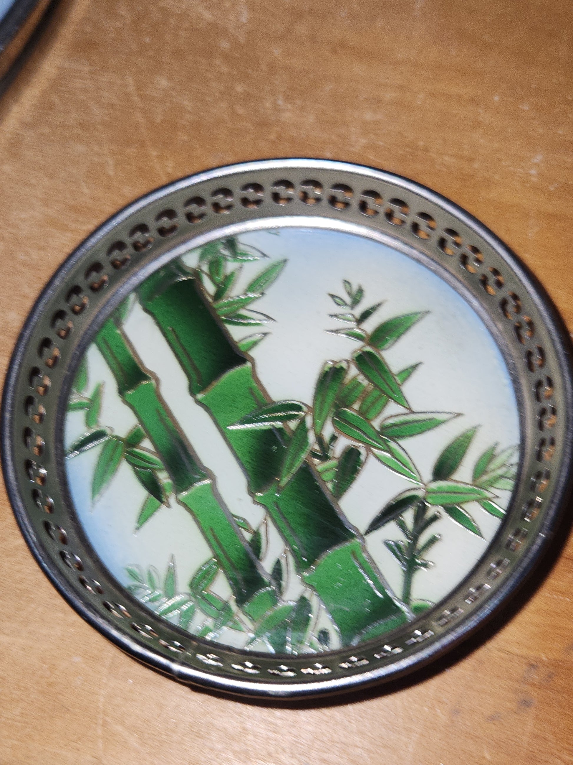 Vintage BP Glass and Stainless Tray & 6 Coaster Set with Bamboo Design Made in Japan MCM AS IS tr1