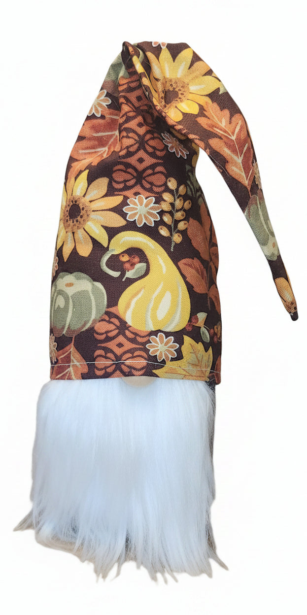 8" Gnome Fall Print on Hat Brown Body gn14