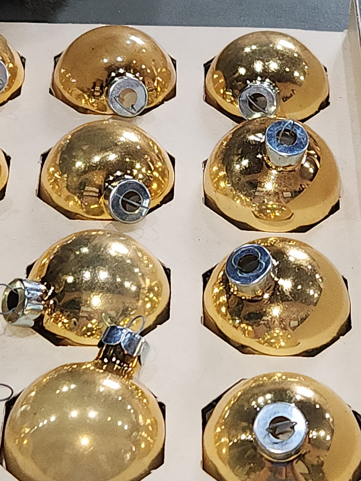 Vintage Woolworth Woolco Box of 12 Glass Ornaments Gold Ornaments BO19
