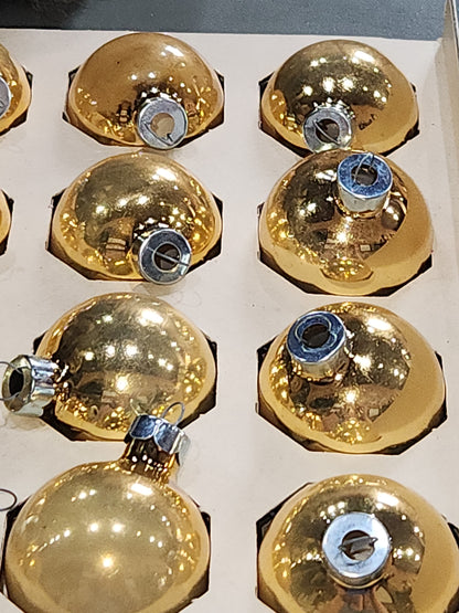 Vintage Woolworth Woolco Box of 12 Glass Ornaments Gold Ornaments BO19