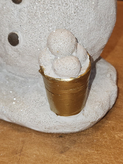 Kid Building Snowman Figurine Resin White Gold sm11