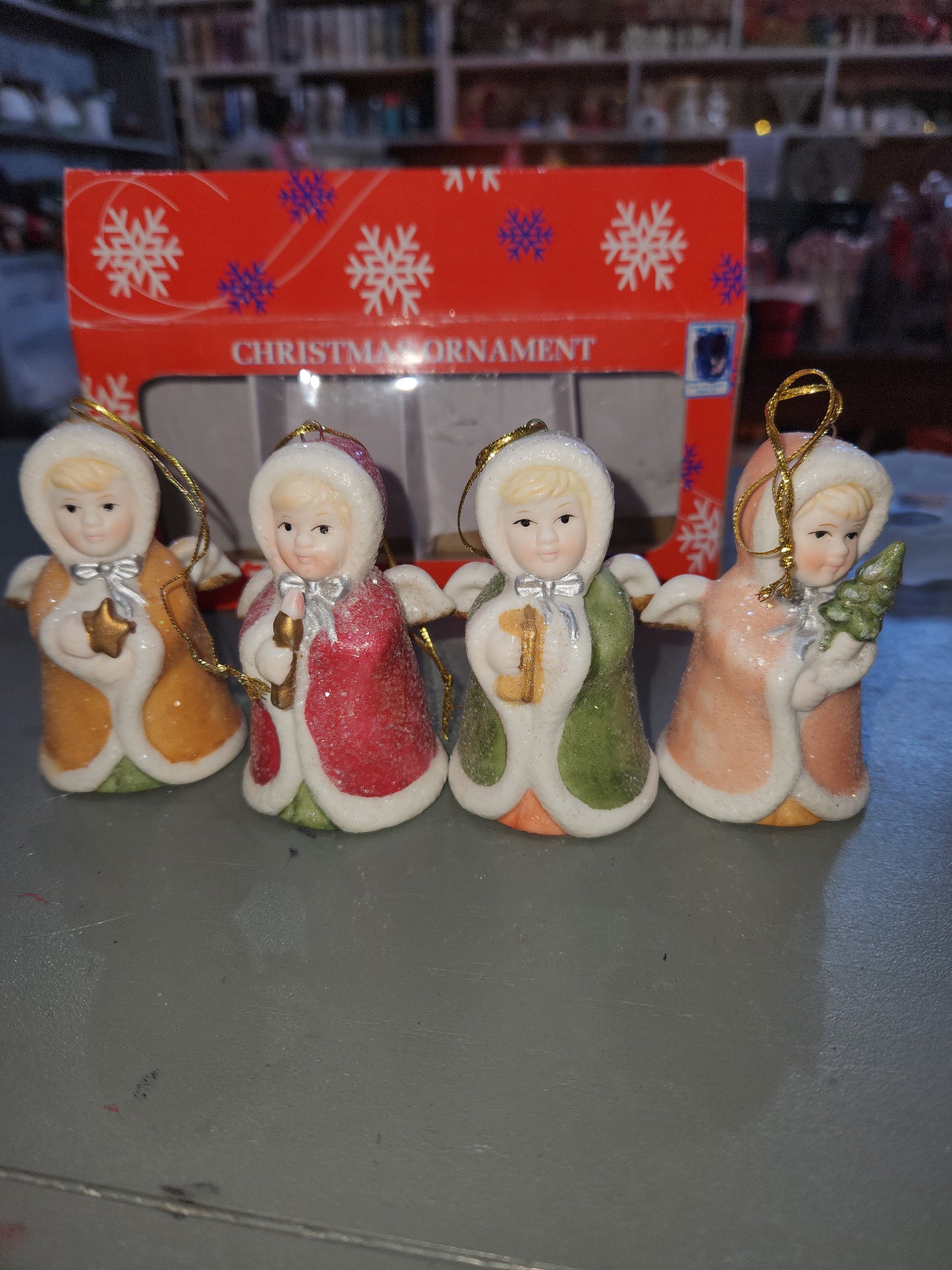 Vintage Glitter Angel Ornaments Set of 4
