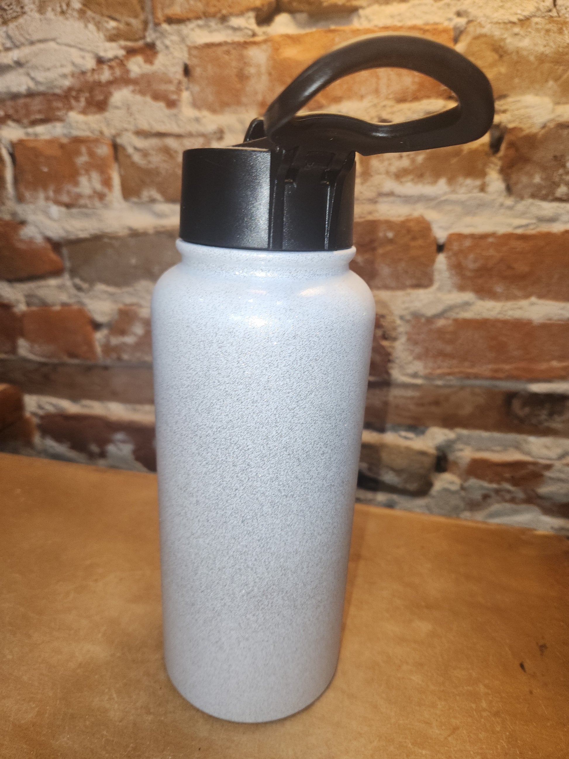 Custom Order 32 oz Hydro Water Bottle Metallic White Glitter With Plastic Flip-top Lid with D Ring Handle