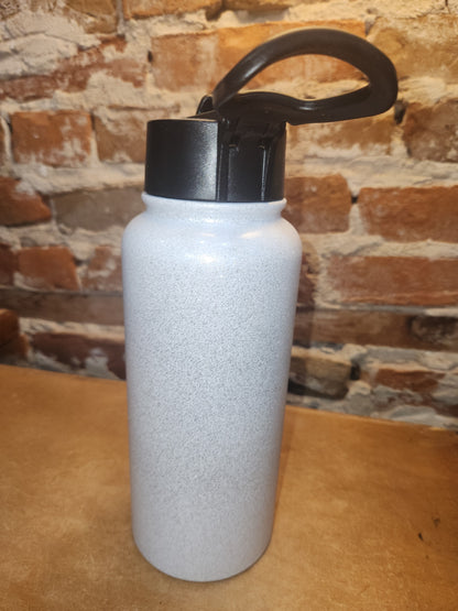 Custom Order 32 oz Hydro Water Bottle Metallic White Glitter With Plastic Flip-top Lid with D Ring Handle