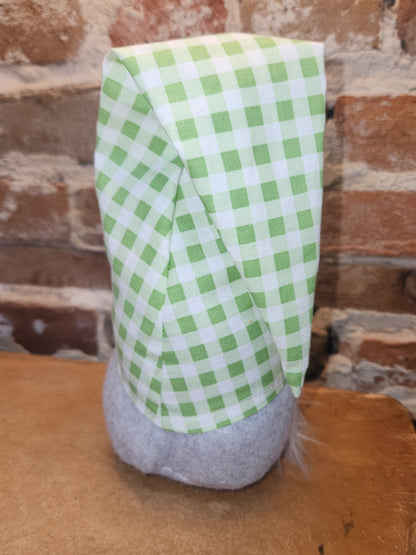 8" Gnome Green Gingham Hat Grey Body gn8