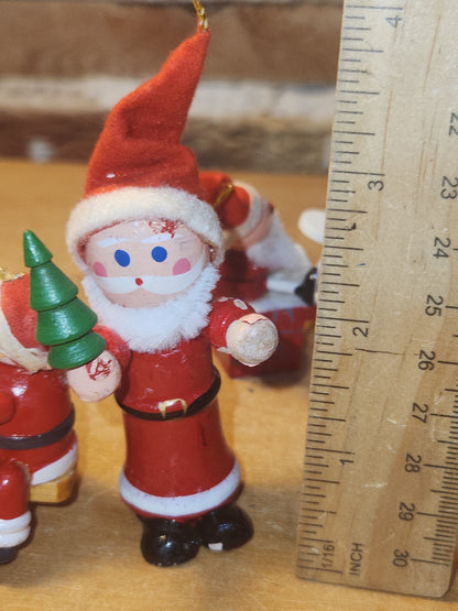 Vintage Wooden Ornaments Santa Set of 4 MCM Kitchy