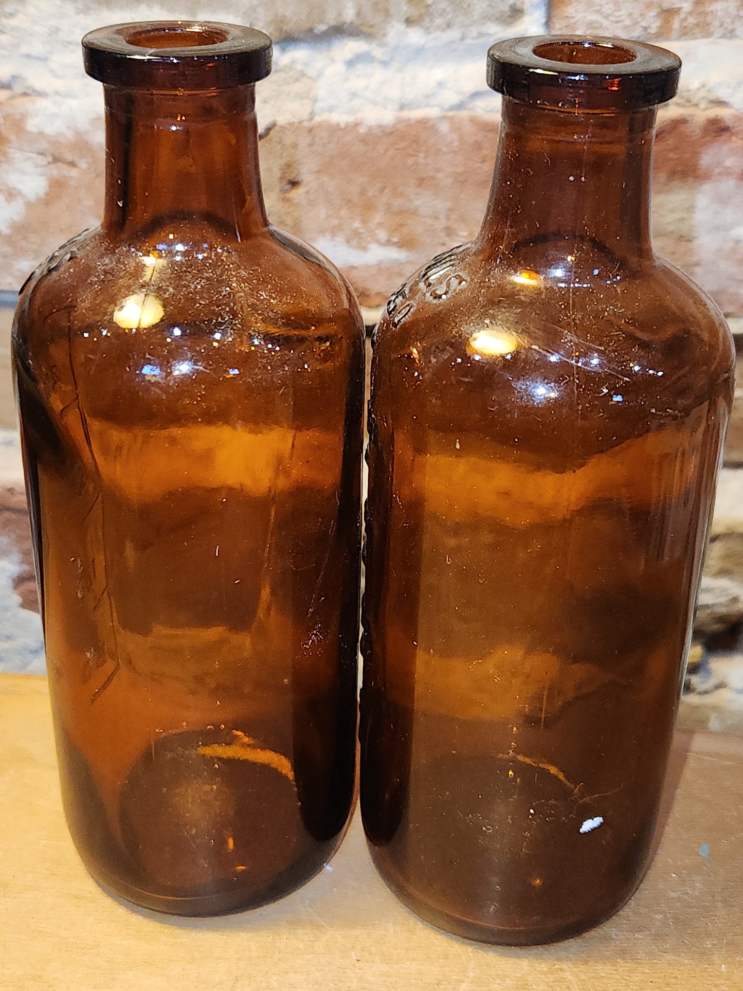 Vintage Medicine Bottles Amber Glass Set of 2 No lids vmb49