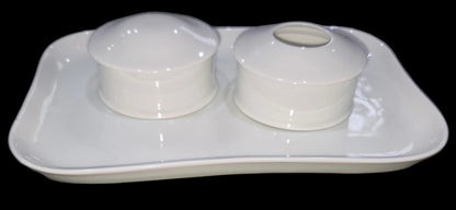 Vintage O. & E.G. Royal Austria White Porcelain Vanity Tray Hair Reciever Powder Jar vt7