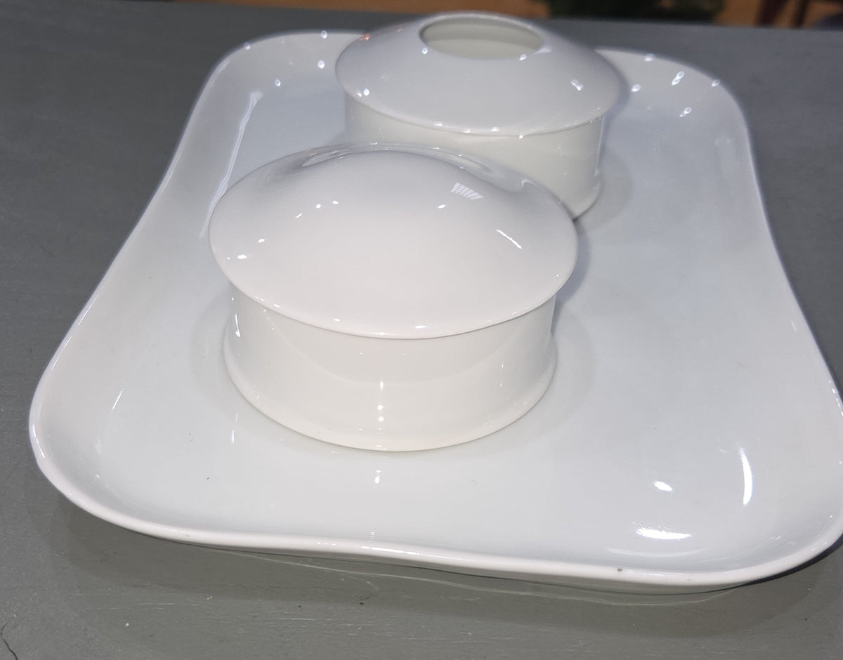Vintage O. & E.G. Royal Austria White Porcelain Vanity Tray Hair Reciever Powder Jar vt7