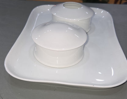 Vintage O. & E.G. Royal Austria White Porcelain Vanity Tray Hair Reciever Powder Jar vt7