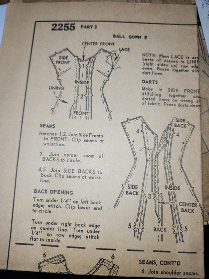 Vintage McCalls Sewing Pattern #2255 For 10-1/2” High Heel Figure Dolls 1958 AS IS