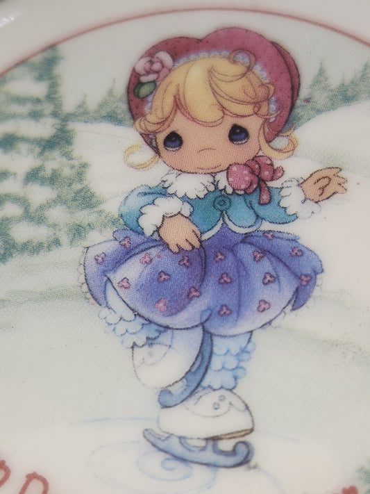 Precious Moments Ornament Round Porcelain 2001 Ice Skater Love 2 Sided 3"