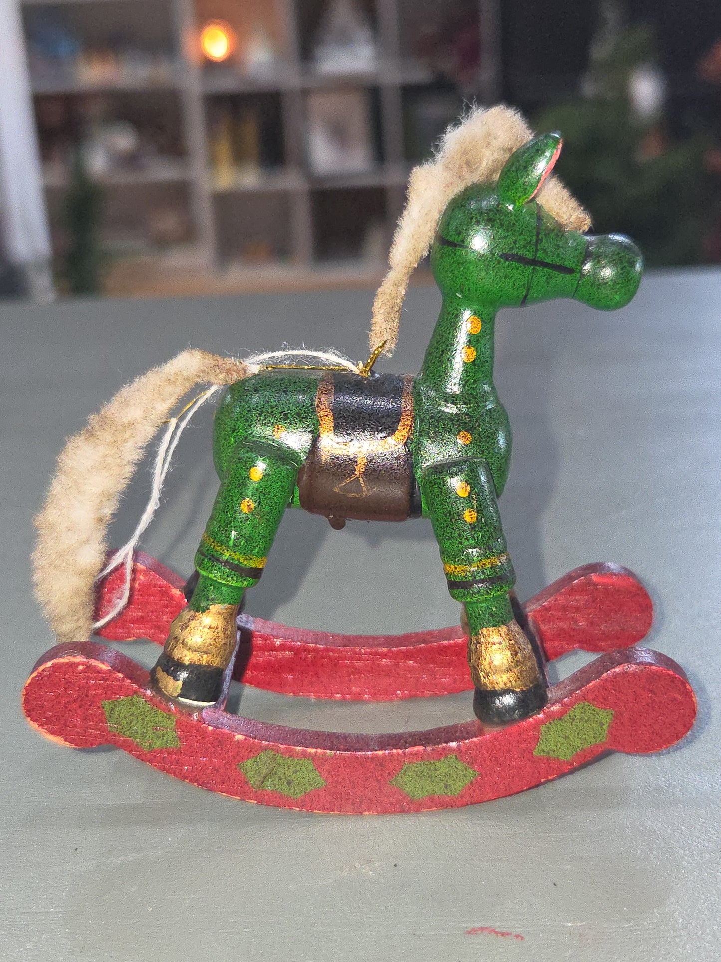 Vintage Wooden Ornaments Rocking Horses Set of 2 AS IS MCM Kitchy