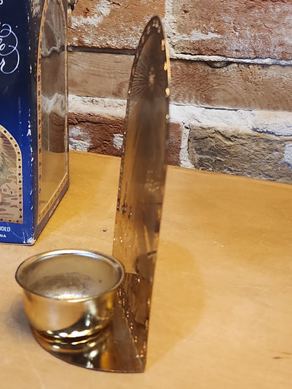 Vintage Gold Plated Brass Candle Holder Nativity Wisemen in Orginal Box No Makers Name Seen N65