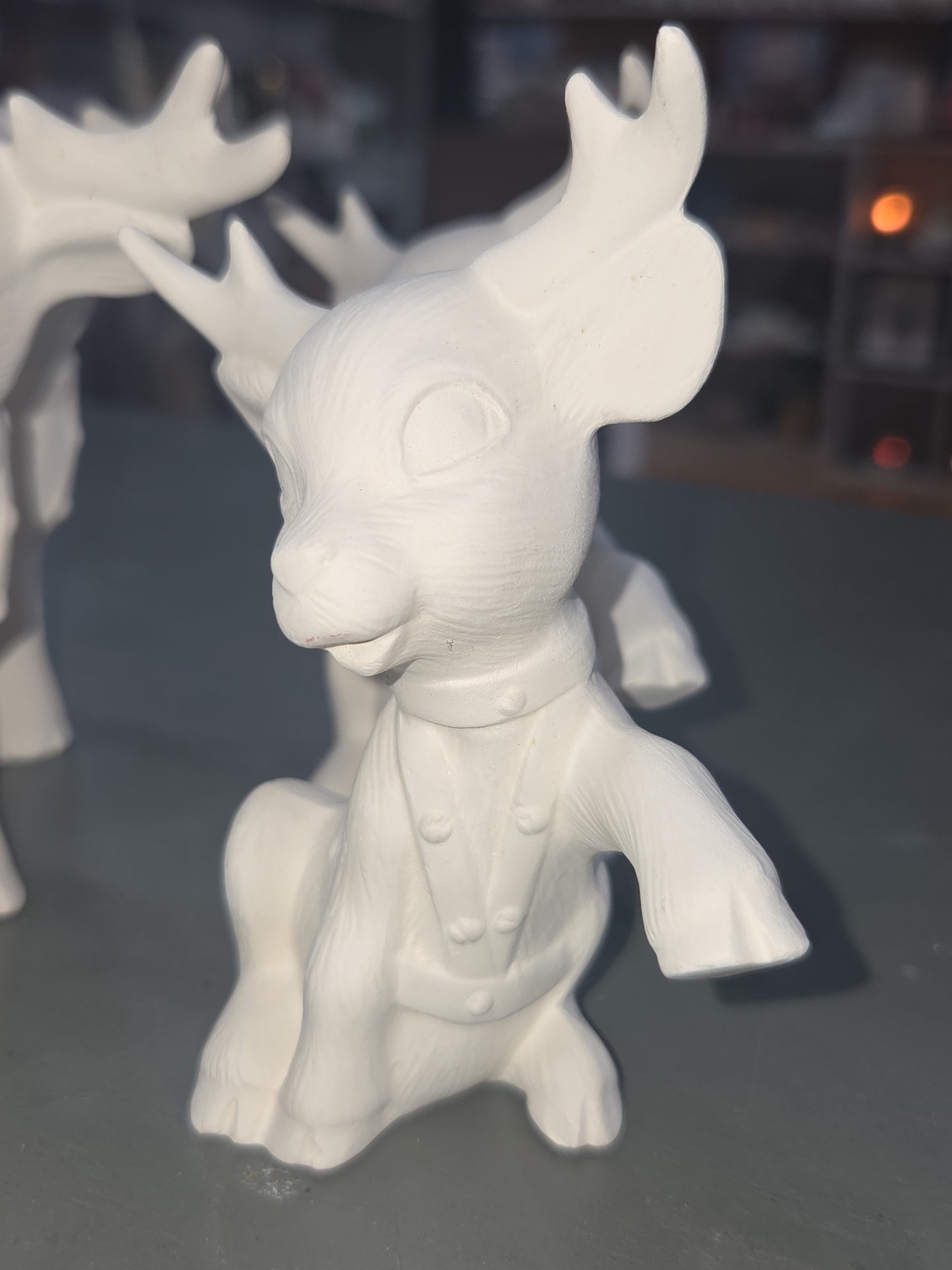 Unpainted Ceramic Softy Reindeer DIY Ready to Paint Set of Seven 4" to 5" tall