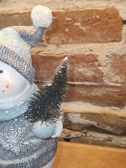 Resin Skating Snowman Blue White with Tree sm07