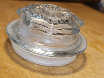 Vintage Clear Glass Square Canister with Sunburst Lid 5 1/4" square sj2