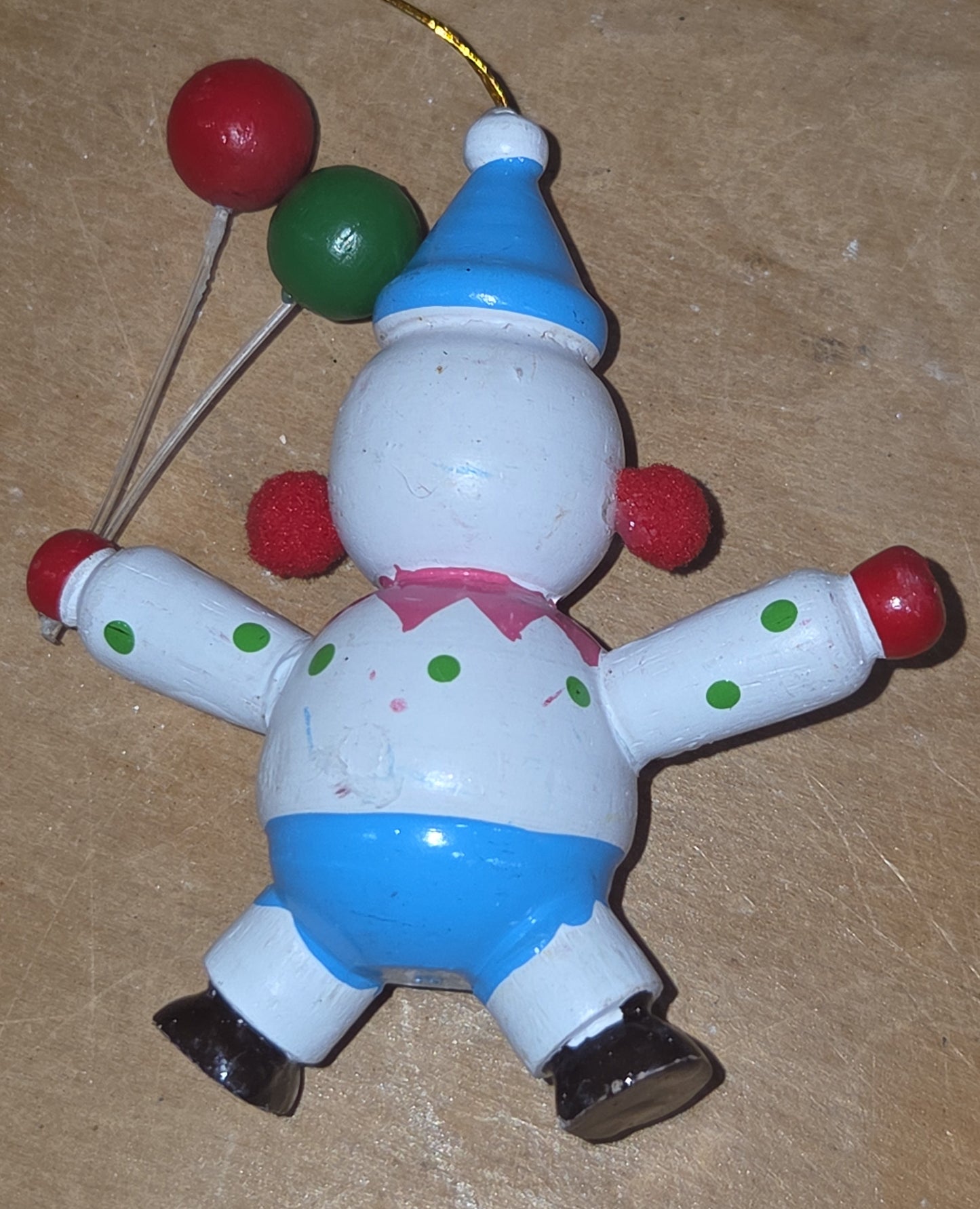Vintage Wooden Ornament Circus Clowns Set of 4 MCM Kitchy