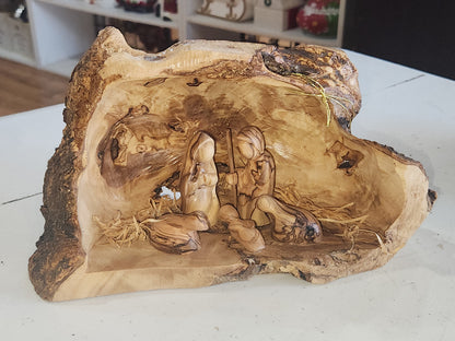 Large Grotto nativity made from Roots of the olive wood tree. Made in Bethlehem. N1