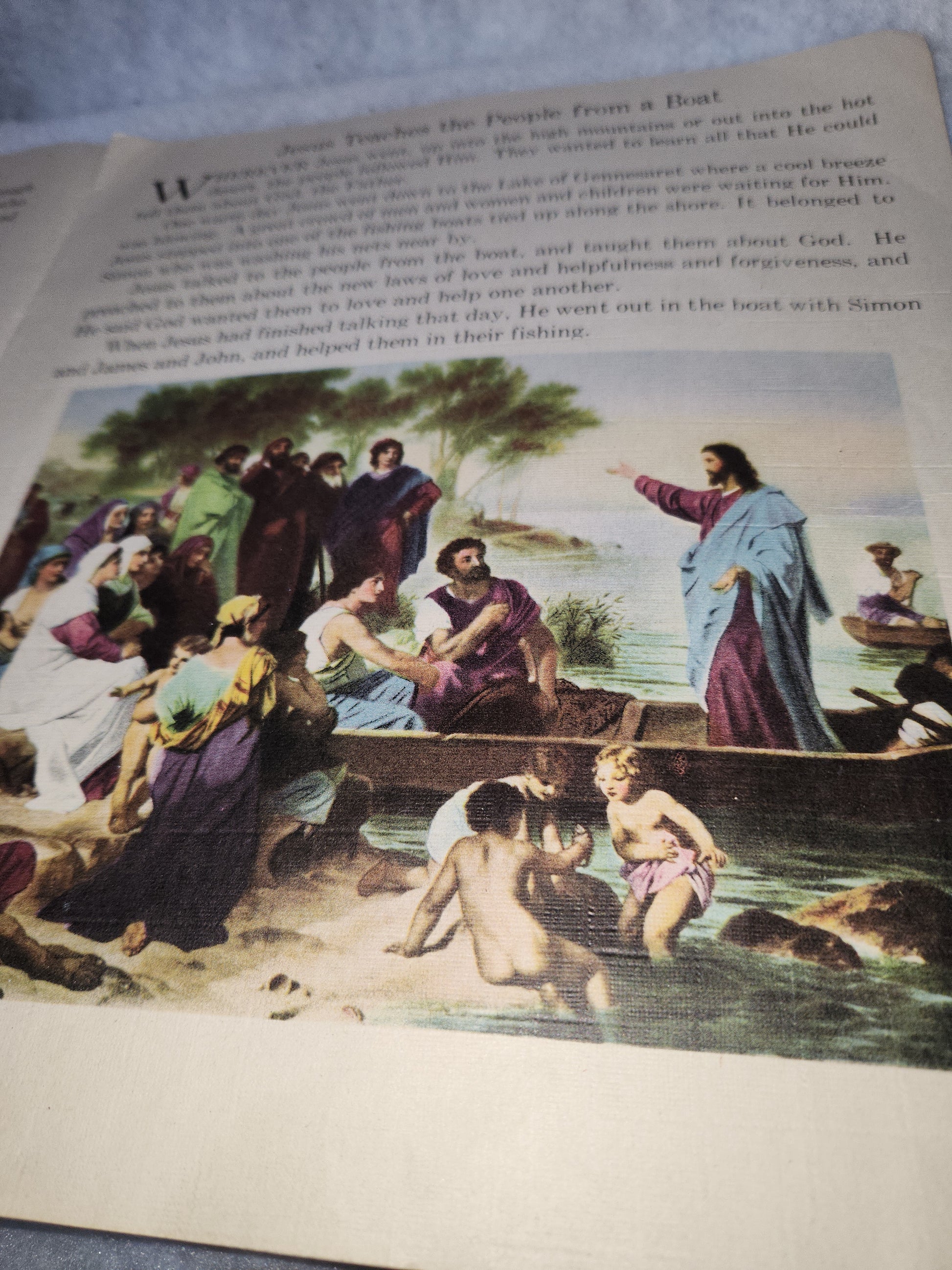 Vintage "The Story of Jesus" 2237 1939 Copyright Saalfield Publishing Co. USA Linen Large 12.5"