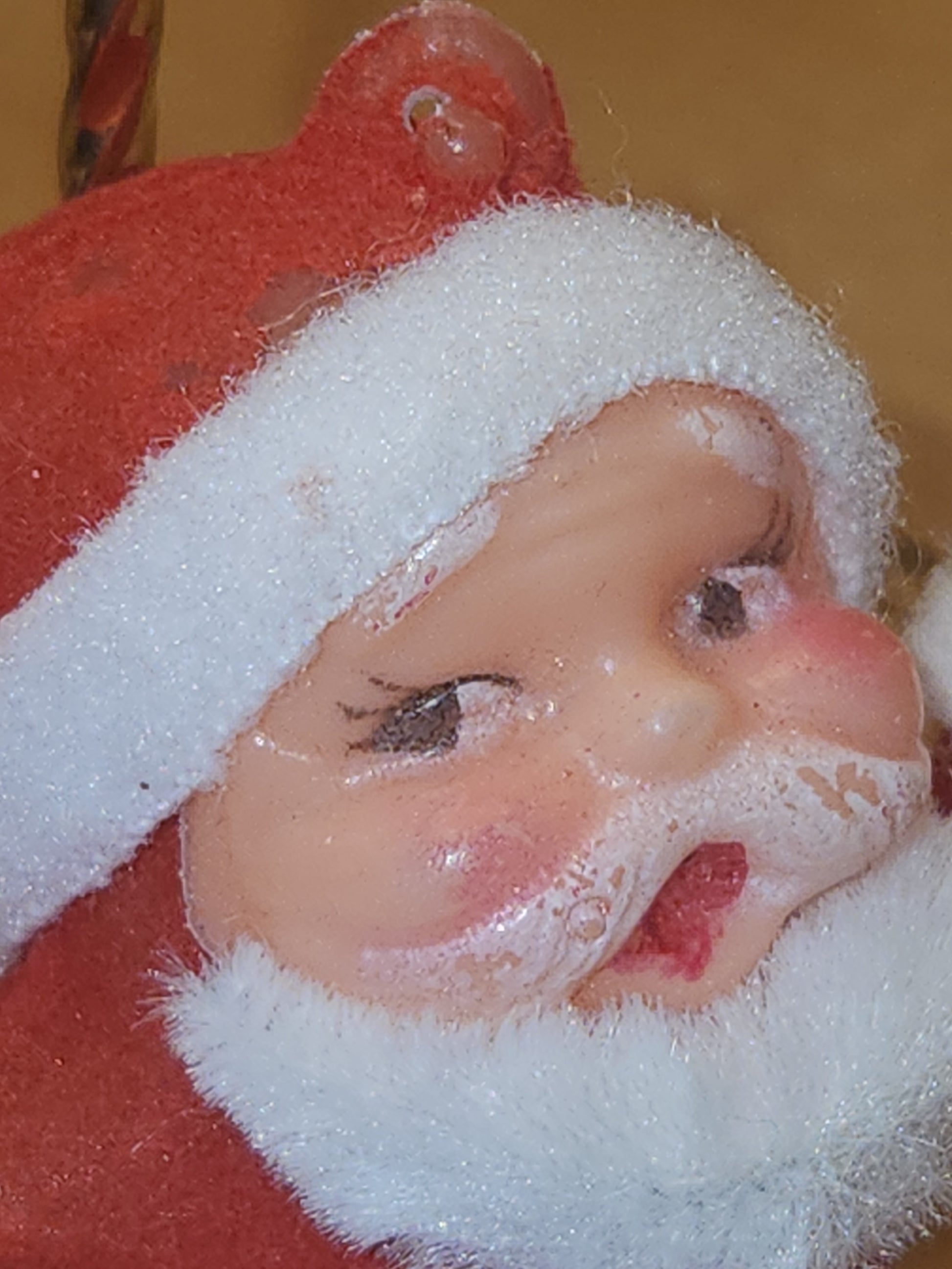 Vintage Flocked Santa Once on a Pick for Foral Arrangement sf25