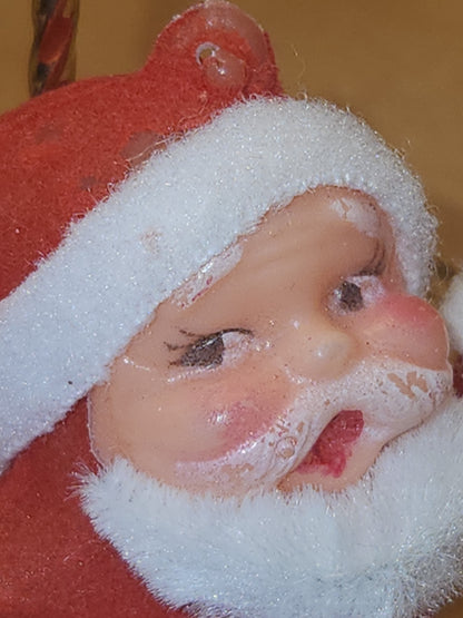 Vintage Flocked Santa Once on a Pick for Foral Arrangement sf25